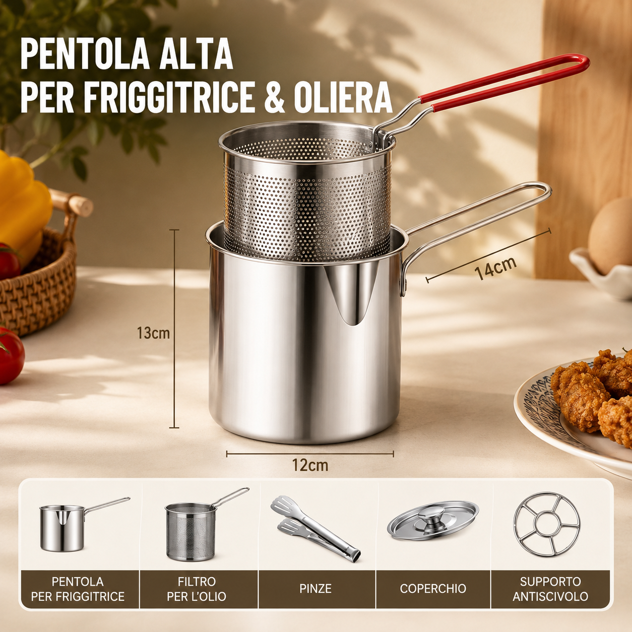 Mini Friggitrice Inox Multifunzione, a Risparmio Energetico, per Induzione e Gas