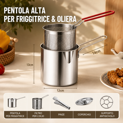 Mini Friggitrice Inox Multifunzione, a Risparmio Energetico, per Induzione e Gas