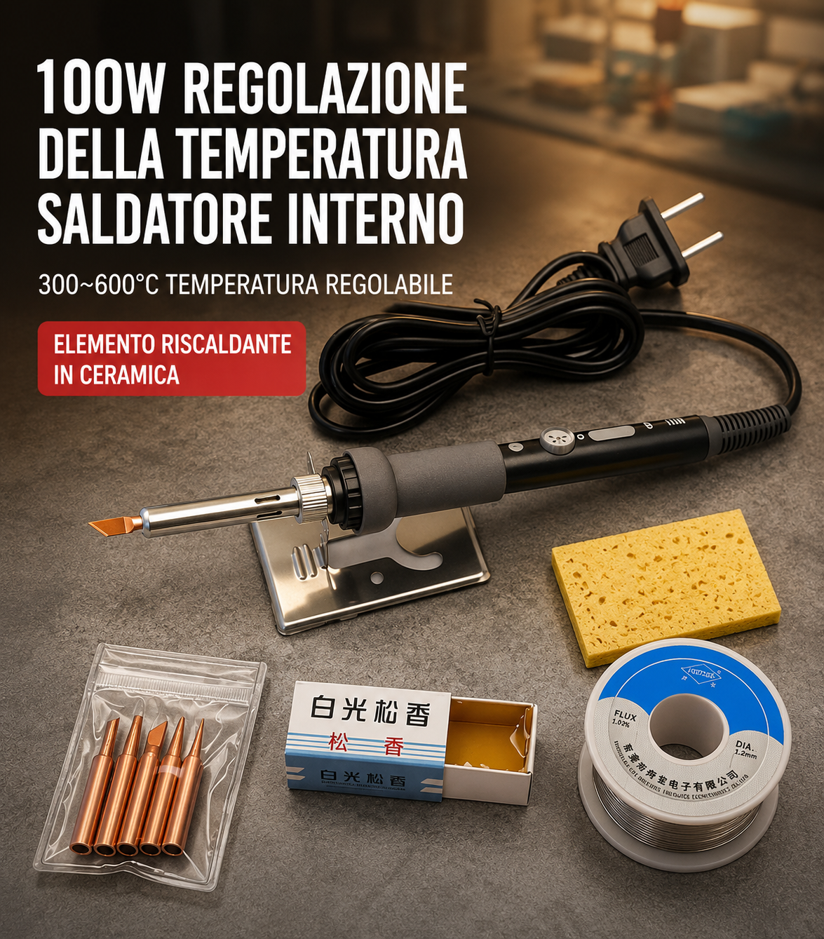 Saldatore Elettrico 100W Con Regolazione Temperatura Costante