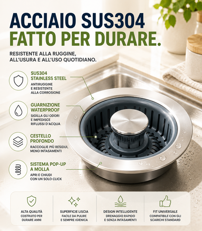 Filtro e Tappo per Lavandino Cucina 3 in 1