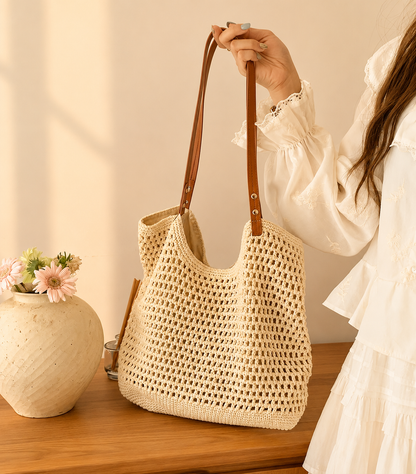 Borsa Da Spiaggia In Paglia Intrecciata Grande Stile Vintage