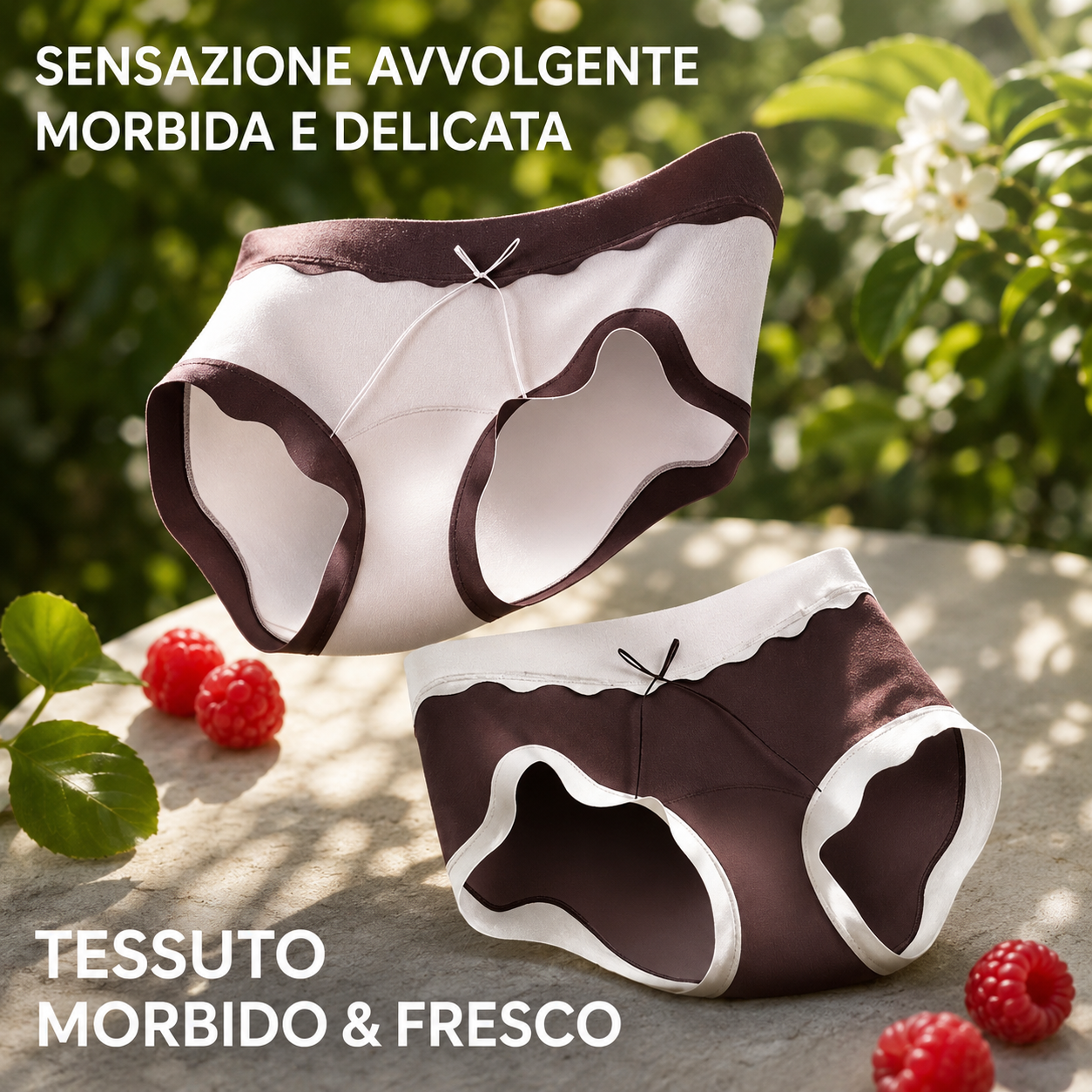 🍫 Confezione Regalo Intimo al Cioccolato – Dolce & Raffinato, Materiale in seta Tencel morbida e liscia, design aderente che valorizza le forme, Tecnologia antibatterica, antiumidità e protezione completa delle parti intime