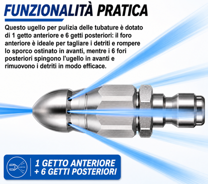 🌊 Ugello Sturatubi Alta Pressione in Acciaio Inox Autoavanzante