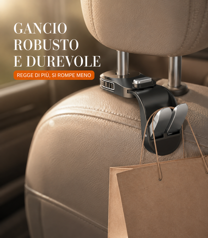 Gancio Sedile Posteriore Auto Girevole 360 Gradi Doppio