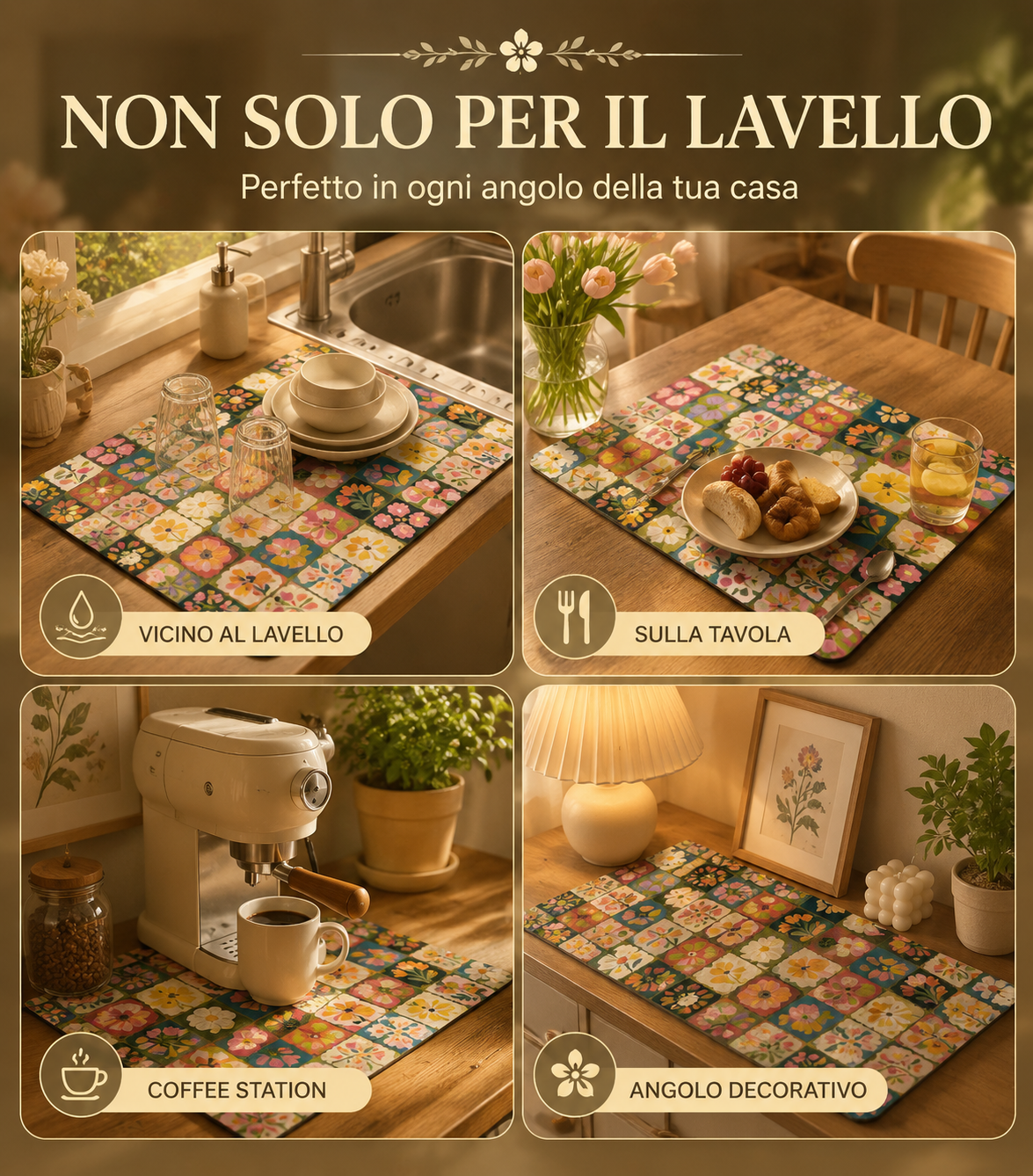 Tappetino Scolapiatti Antiscivolo Multiuso per Piatti e Decorazione Tavola