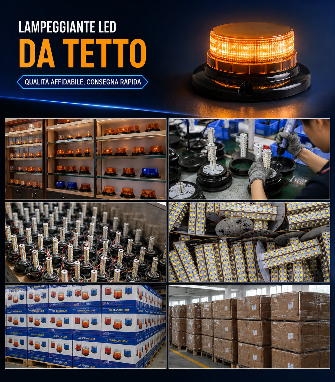 Lampeggiante solare impermeabile con base magnetica