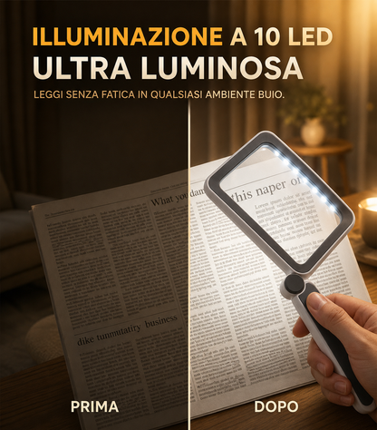 🔍 Lente d’ingrandimento quadrata ricaricabile a LED
