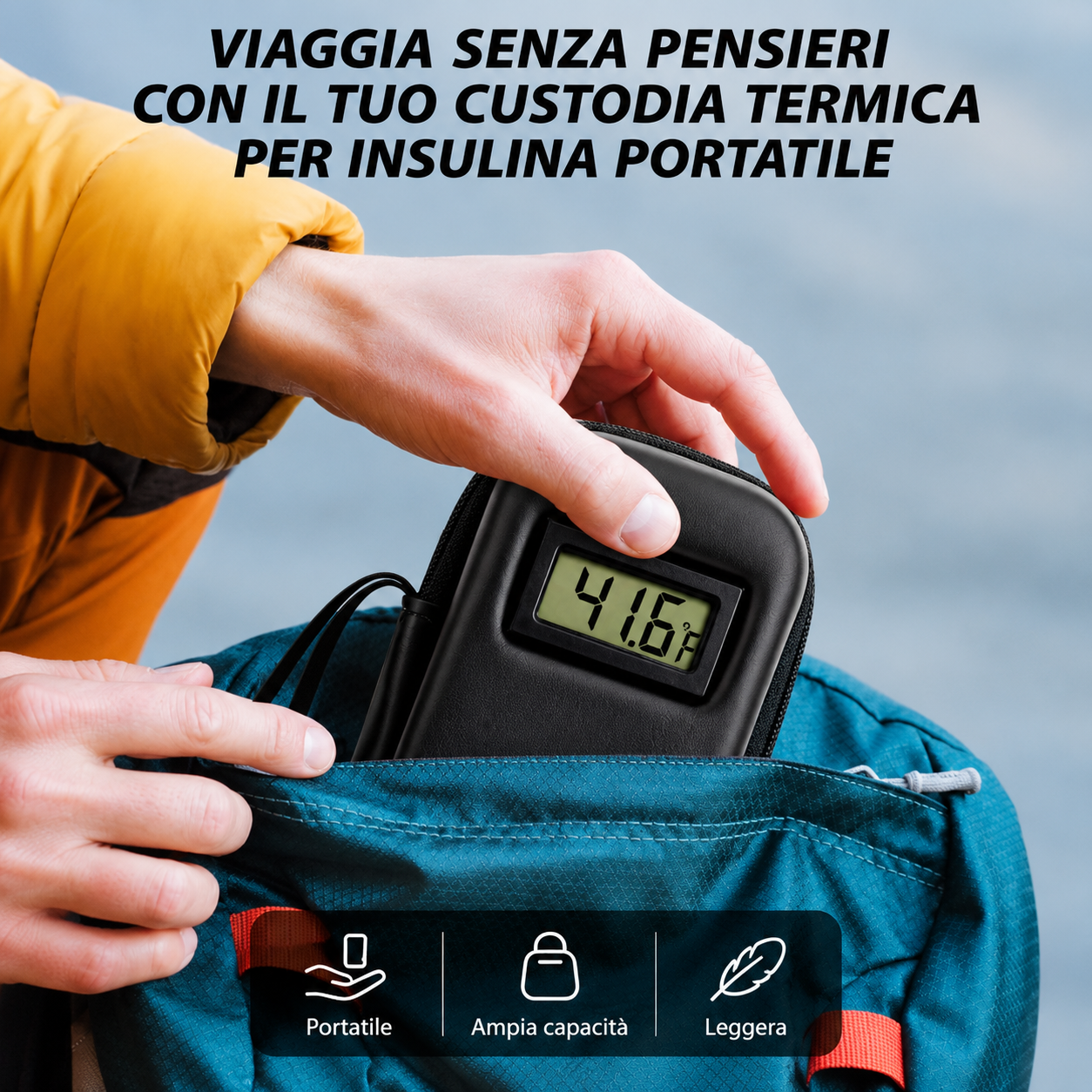 Custodia da Viaggio Porta Insulina con Display Temperatura e 2 Setti Ghiaccio