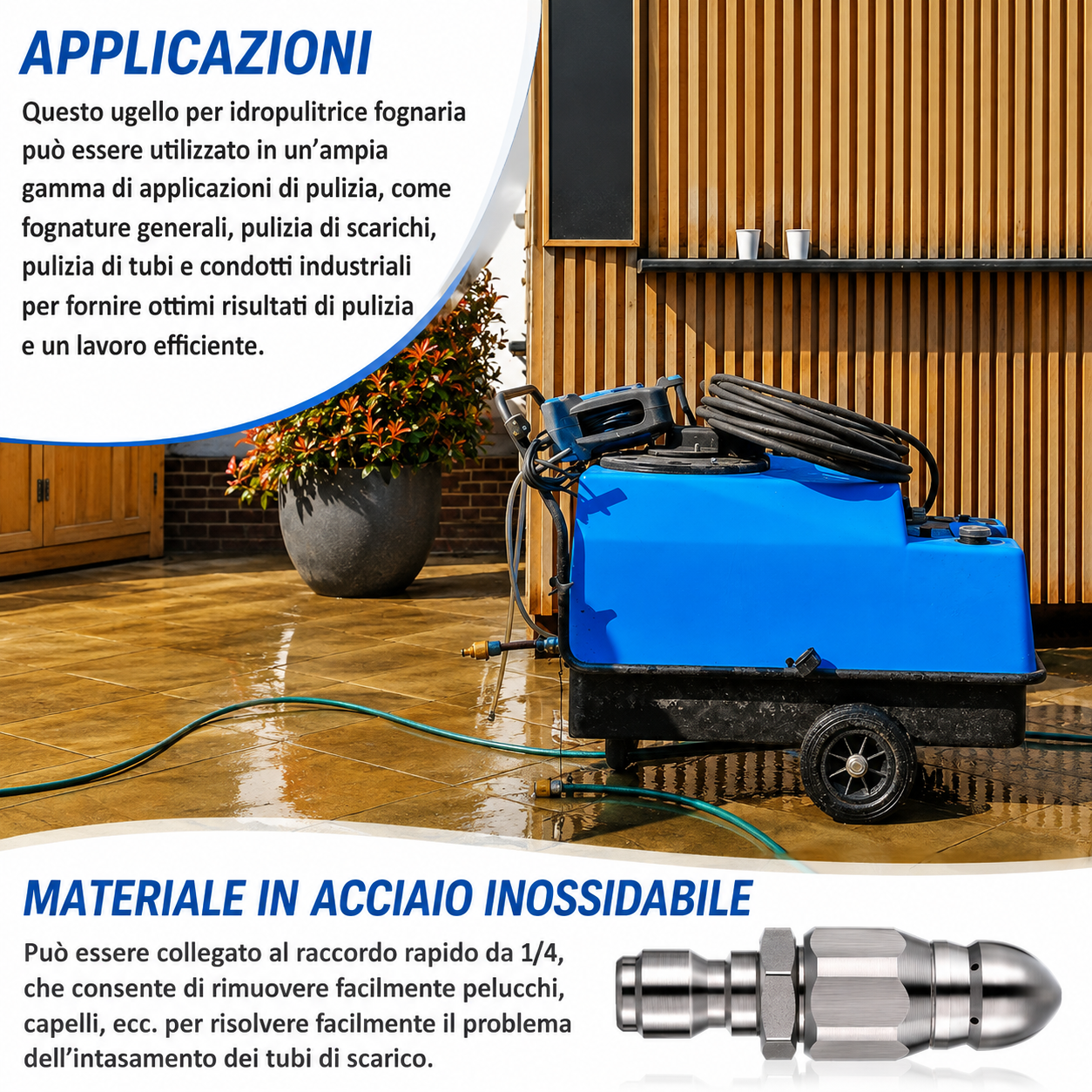 🌊 Ugello Sturatubi Alta Pressione in Acciaio Inox Autoavanzante