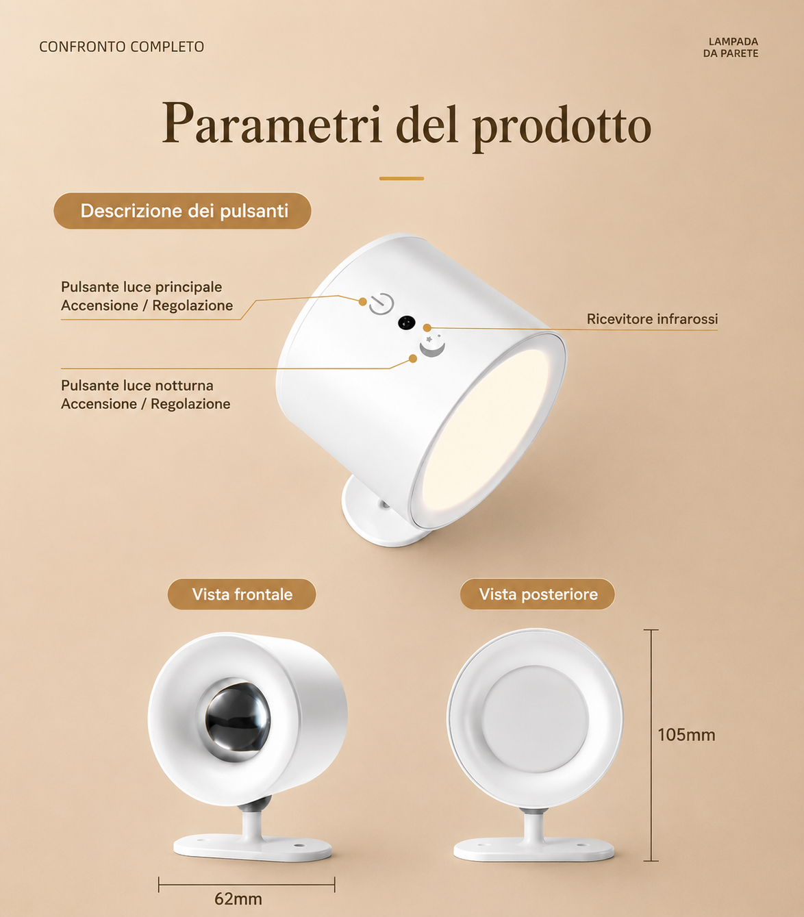 Lampada da Parete LED Adesiva Smart con Telecomando Infrarossi