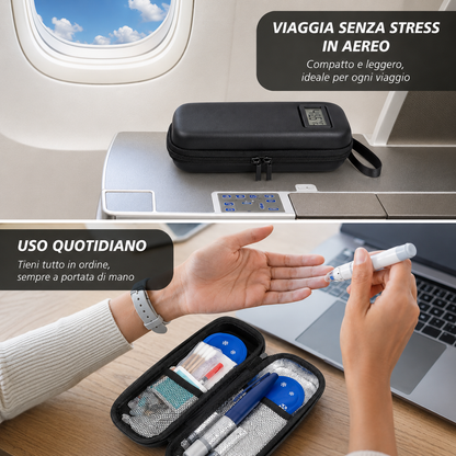Custodia da Viaggio Porta Insulina con Display Temperatura e 2 Setti Ghiaccio