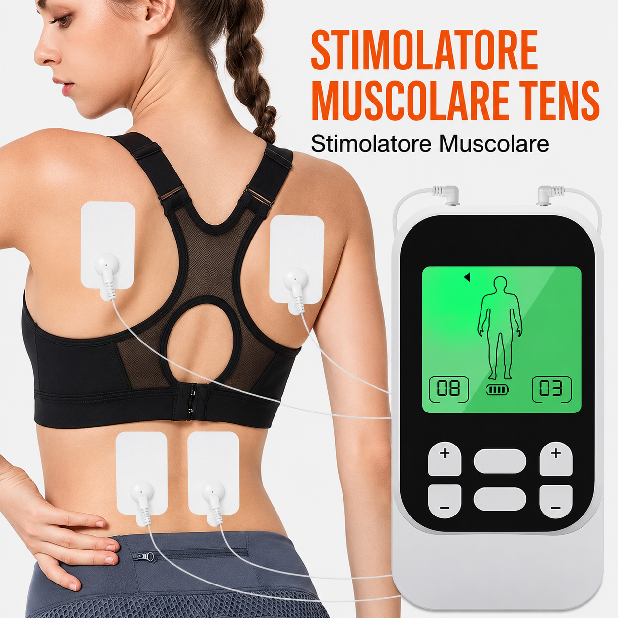 Elettrostimolatore muscolare portatile TENS a doppio canale