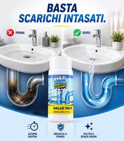 Polvere Sgorgante Idraulica per Scarichi Lavandino e Water WC