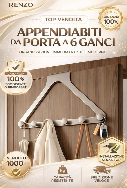 ✅ Senza Forare! Appendiabiti da Porta a 6 Ganc