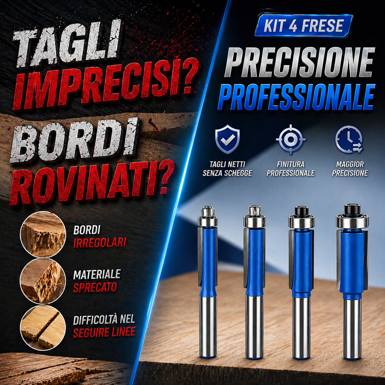 🔥Set 4 Frese a Spianare – Doppio Cuscinetto🛠️