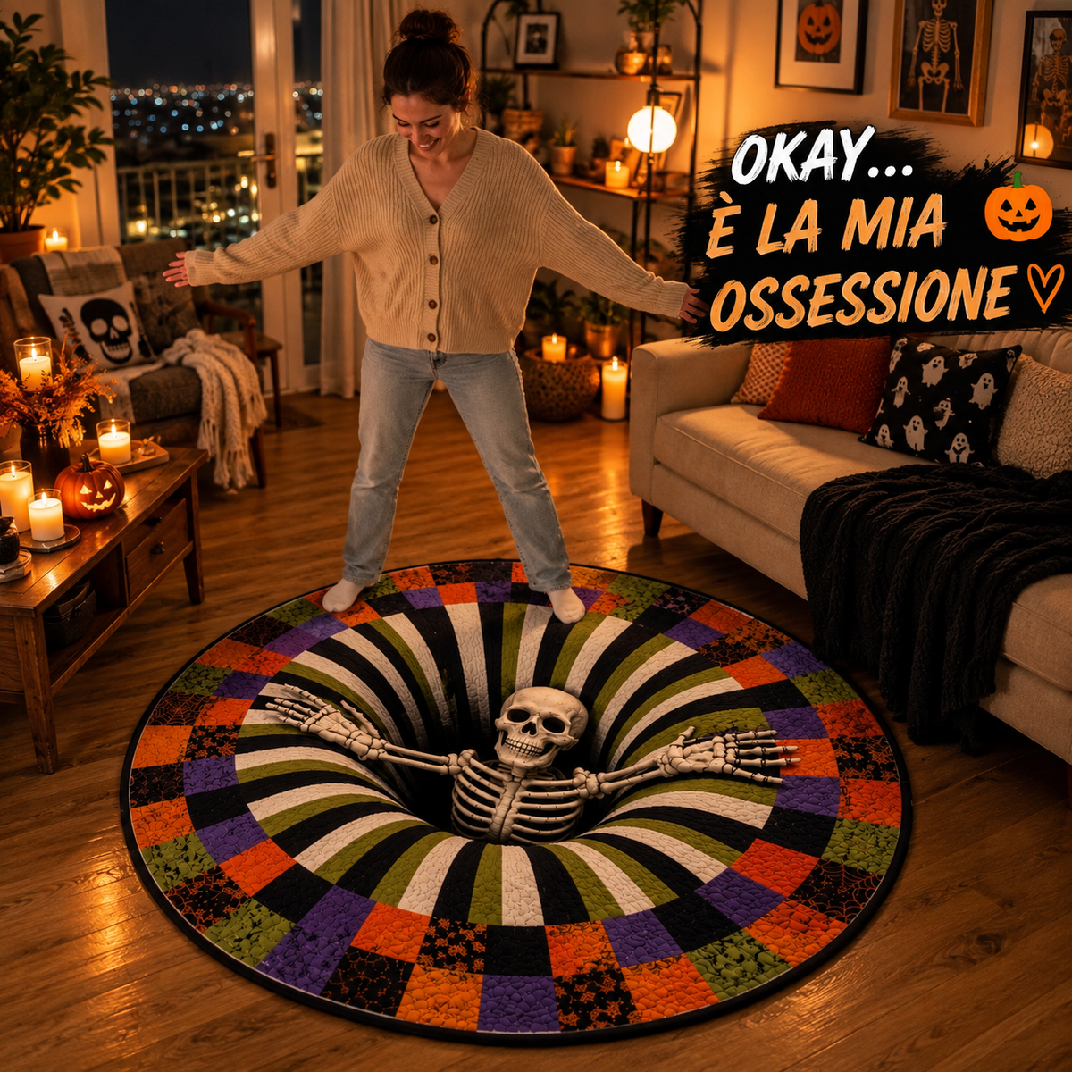 Tappeto 3D Halloween con Scheletro