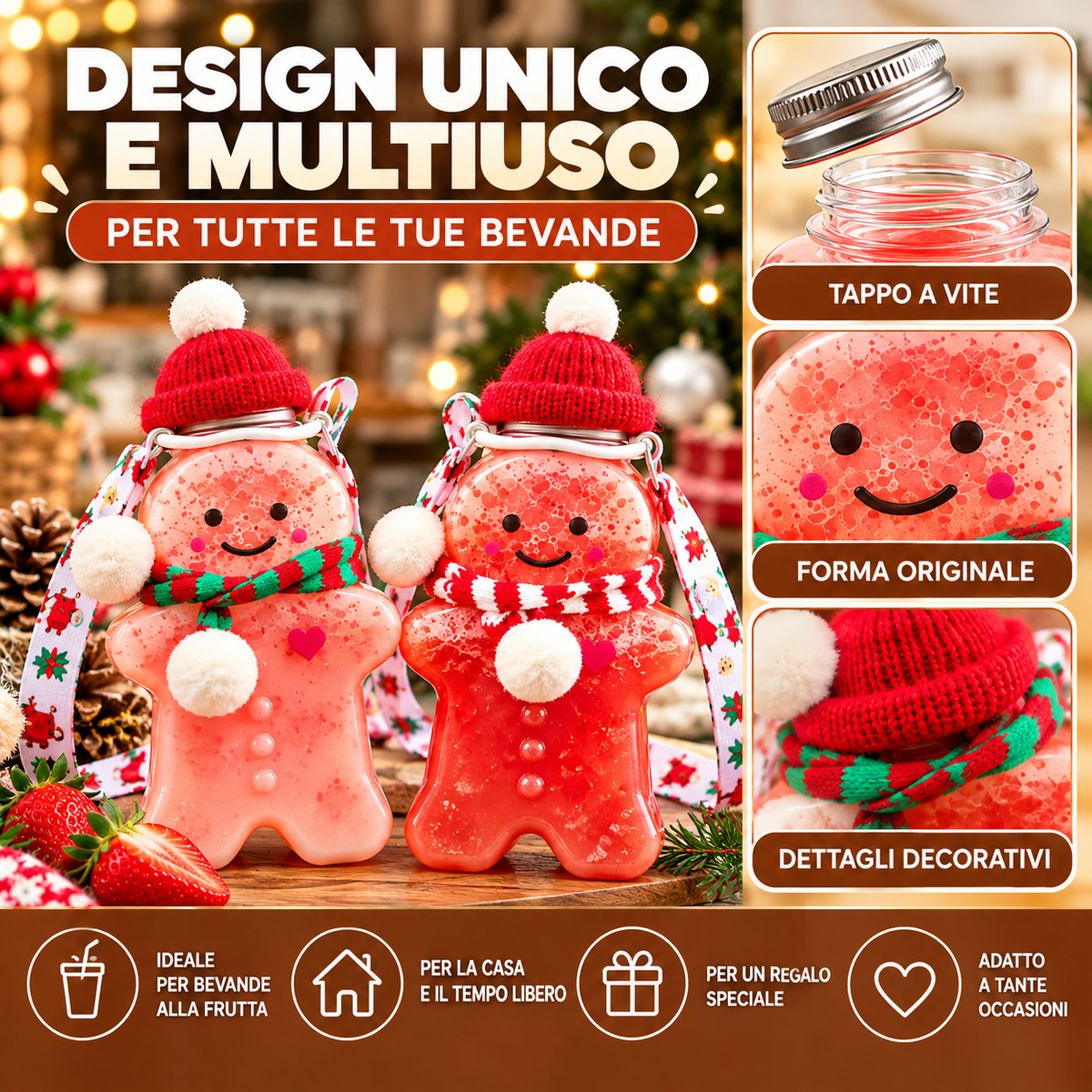 Bottiglia Natalizia a Forma di Omino di Pan di Zenzero da 500 ml