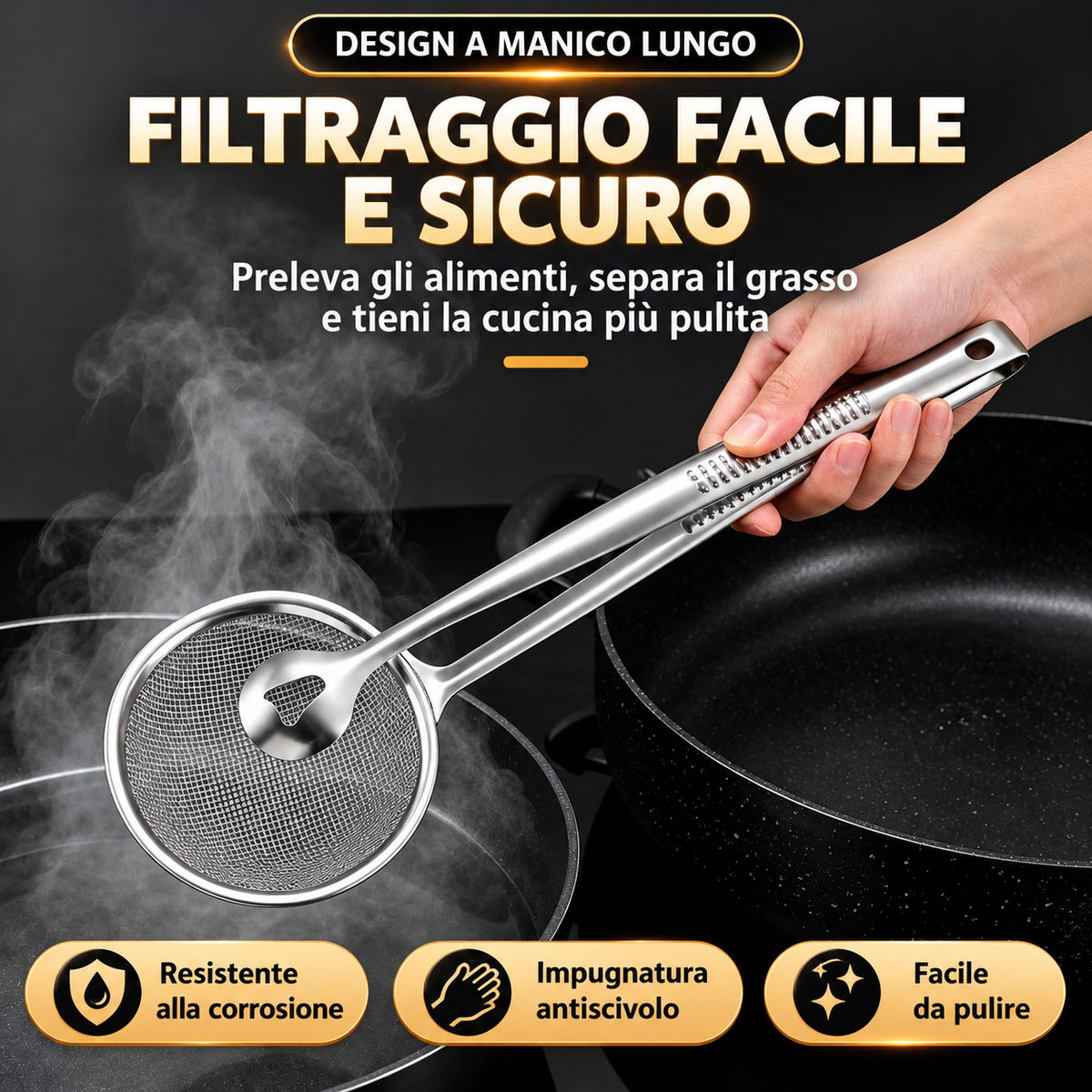 Pinza Scolafiltri per Frittura in Acciaio Inox