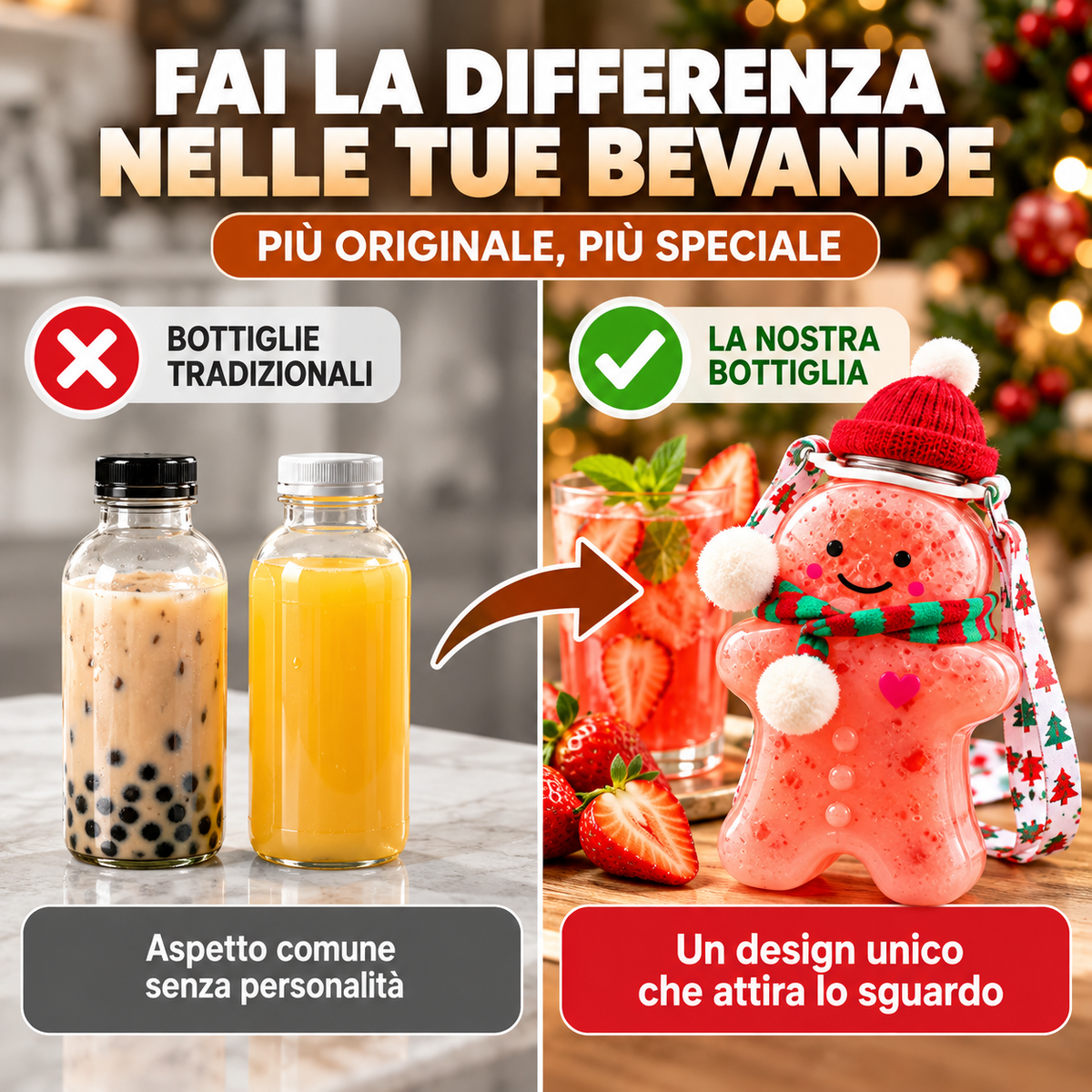 Bottiglia Natalizia a Forma di Omino di Pan di Zenzero da 500 ml