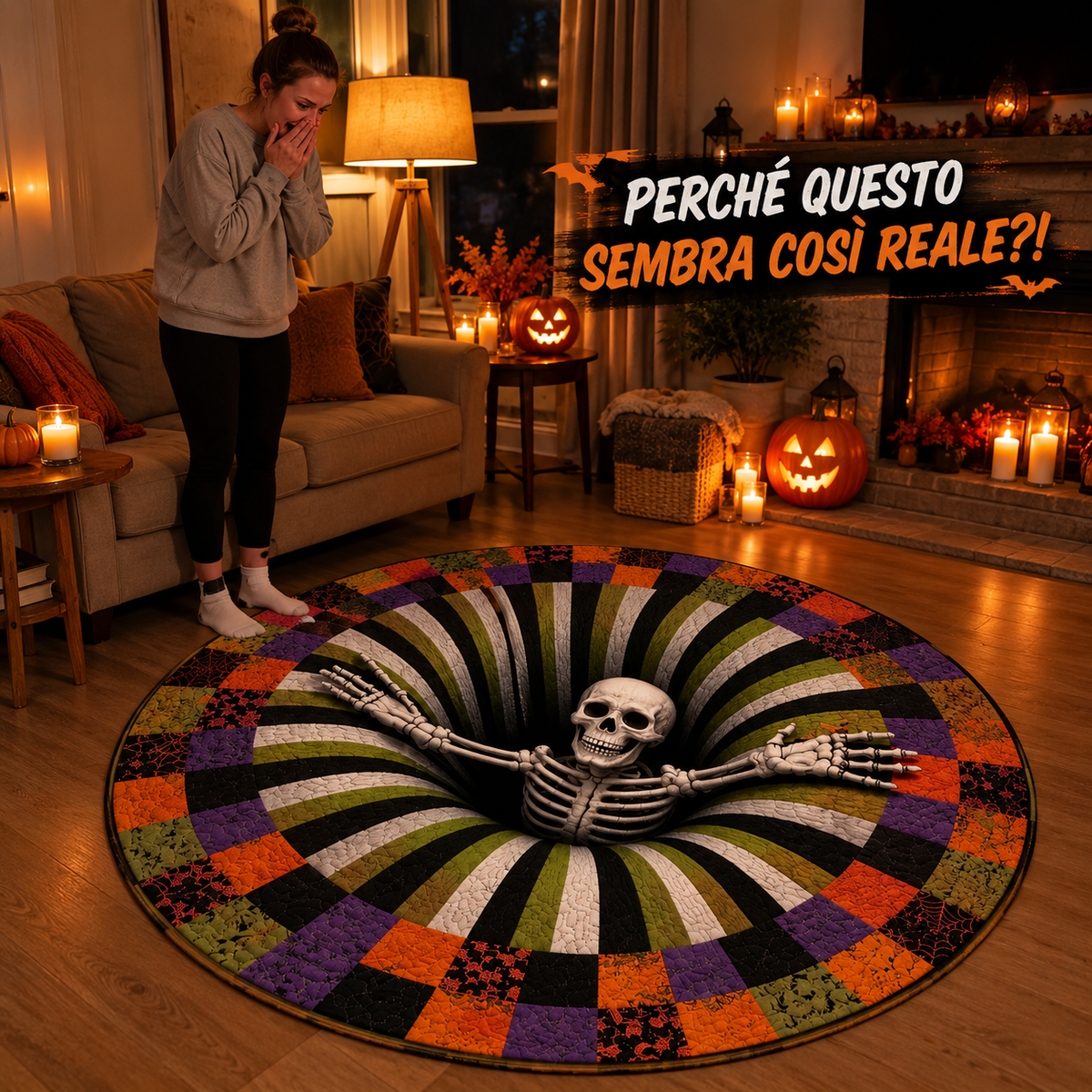 Tappeto 3D Halloween con Scheletro