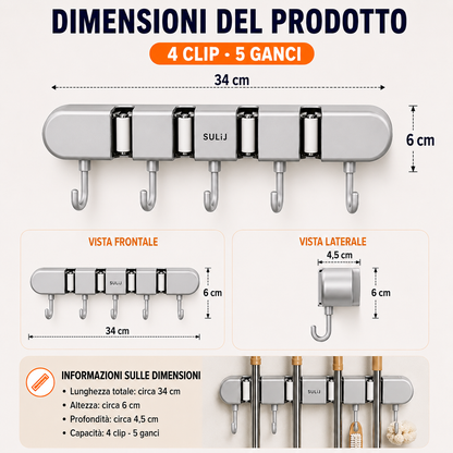 Supporto Adesivo da Parete per Scope e Mop
