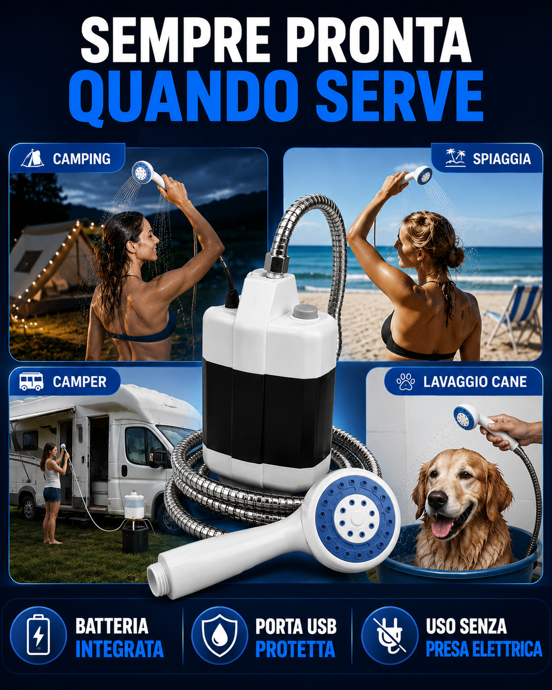 Doccia Portatile Elettrica per Campeggio e Casa