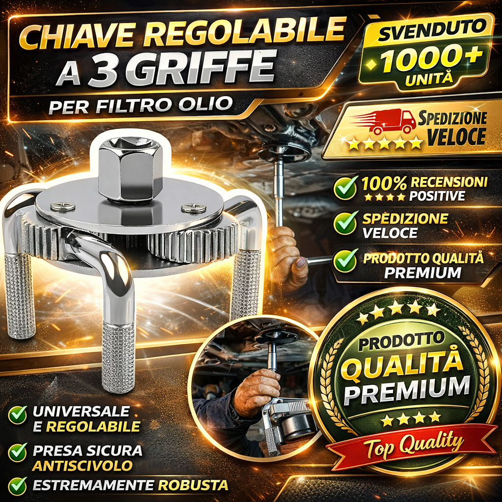 🔥 Chiave Regolabile a 3 Griffe per Filtro Olio