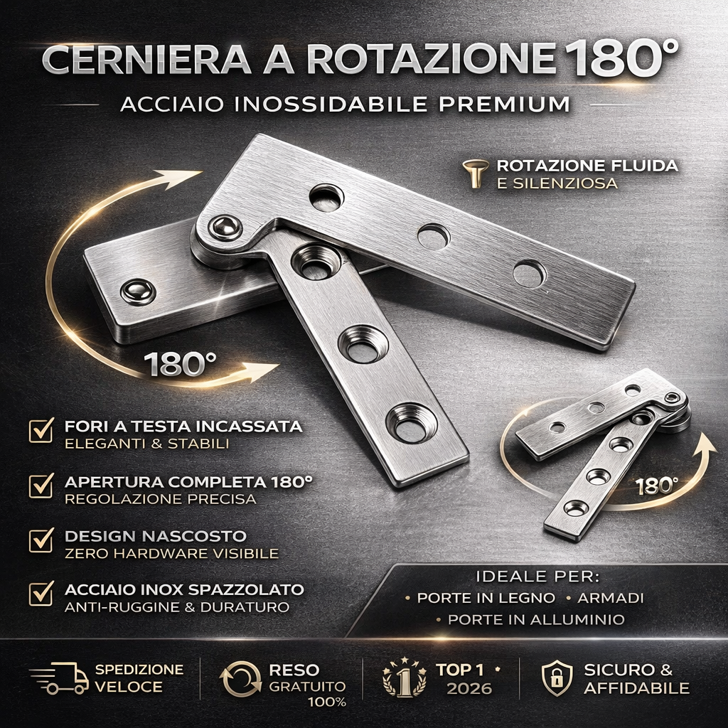Cerniera girevole a 180 gradi in acciaio inox