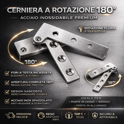 Cerniera girevole a 180 gradi in acciaio inox