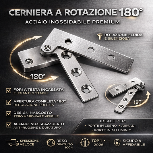 Cerniera girevole a 180 gradi in acciaio inox