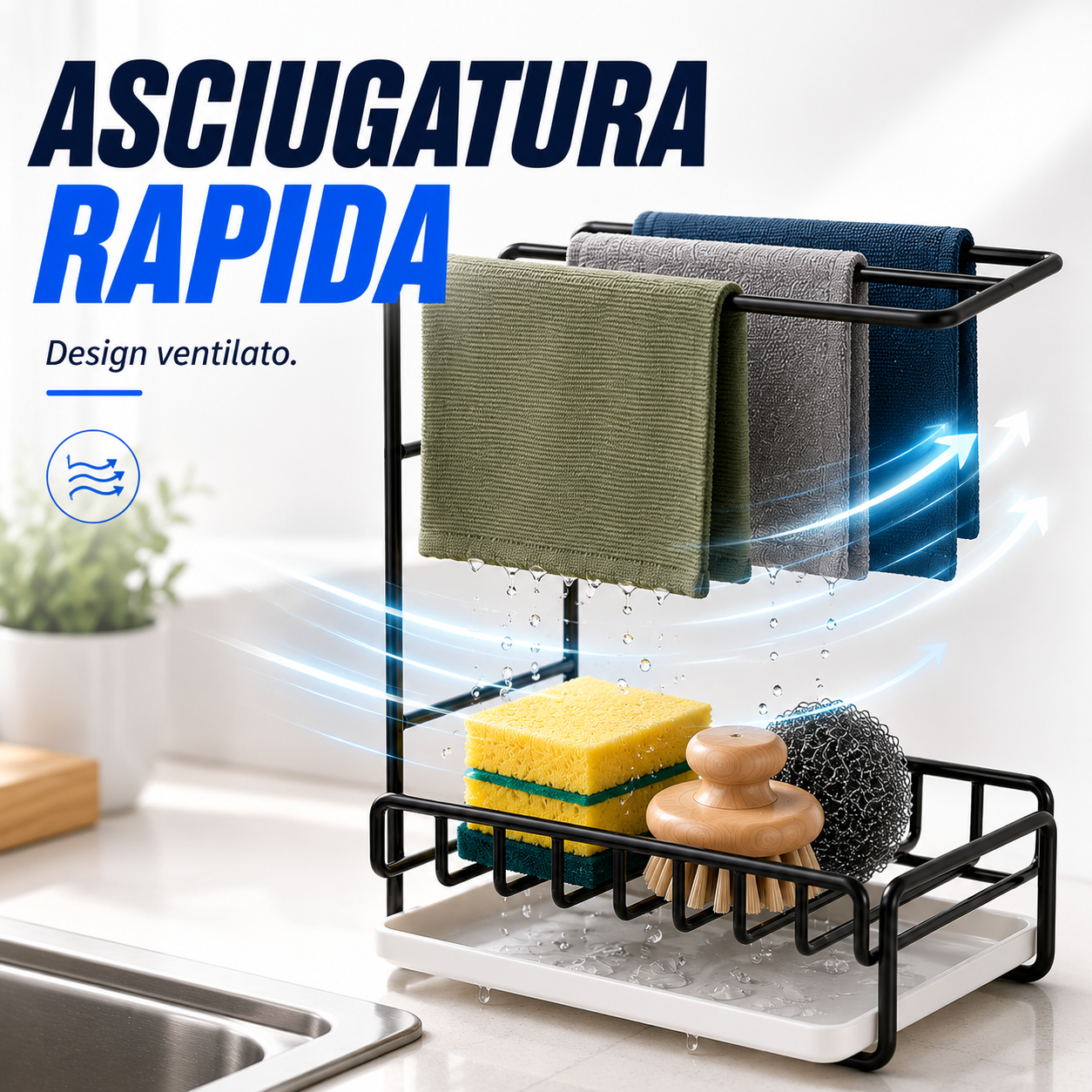 Portaspugna da lavello con porta strofinaccio