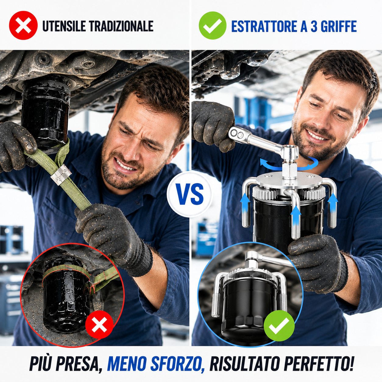 Rimozione filtro olio rapida - Presa forte in ogni mossa