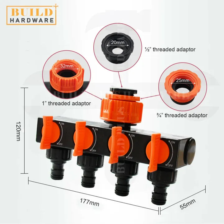 Raccordo per tubo da giardino a 4 vie