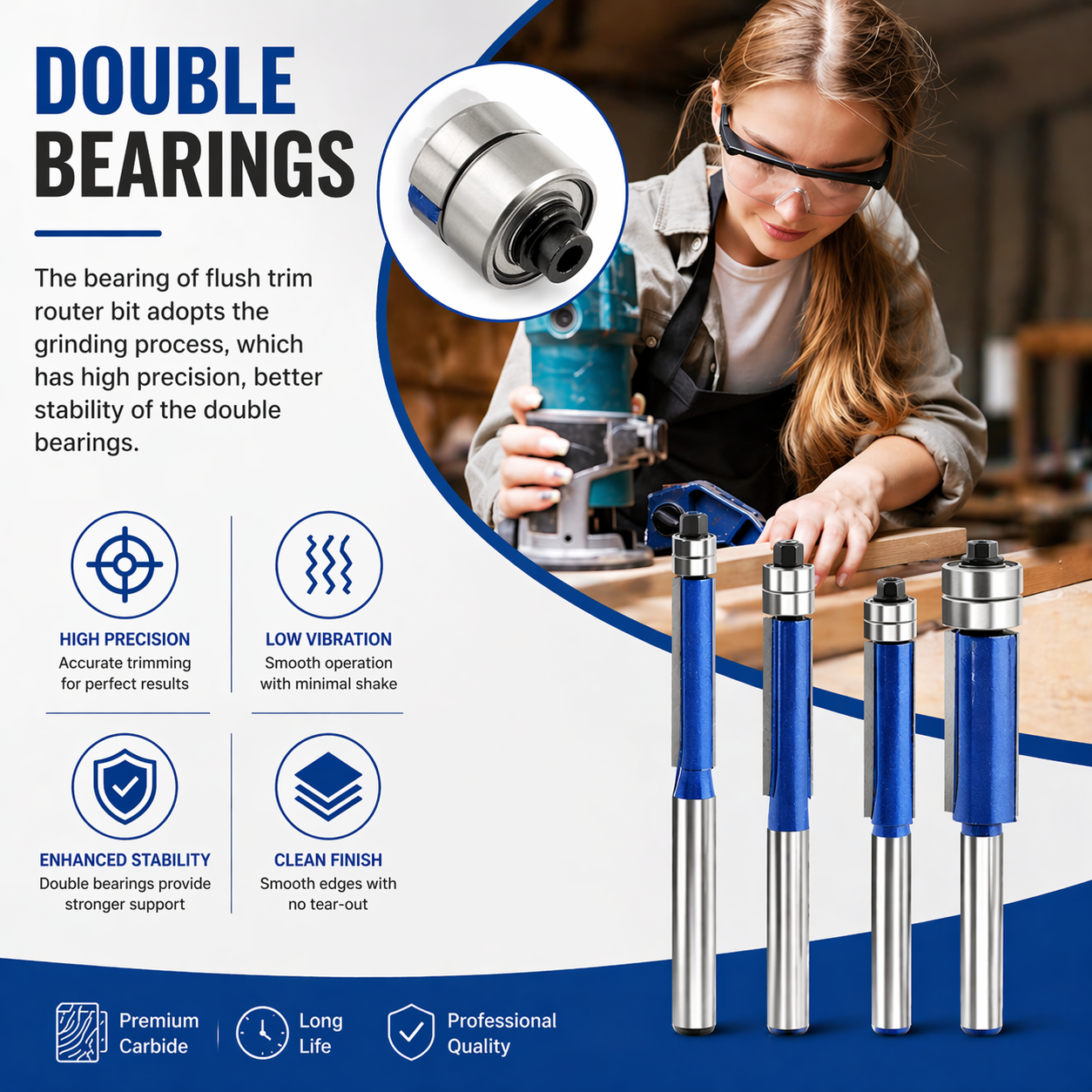 🔥Set Di 4 Frese Per Spianatura A Doppio Cuscinetto Professionale