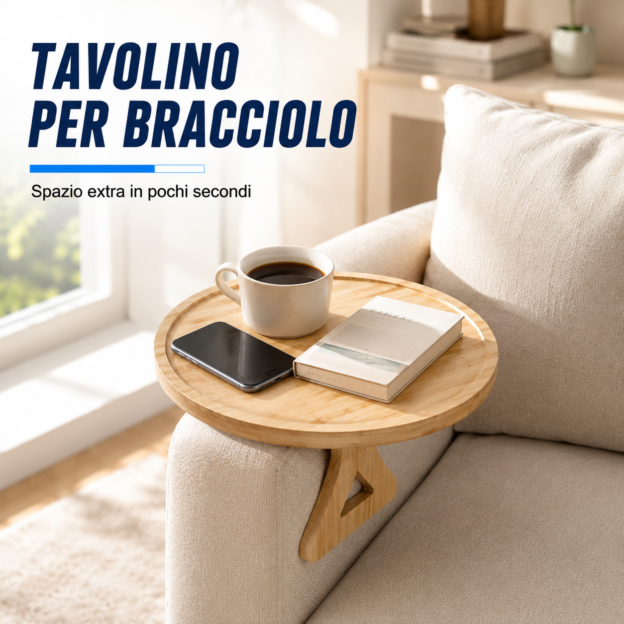 Vassoio per bracciolo del divano con clip in legno di alta qualità