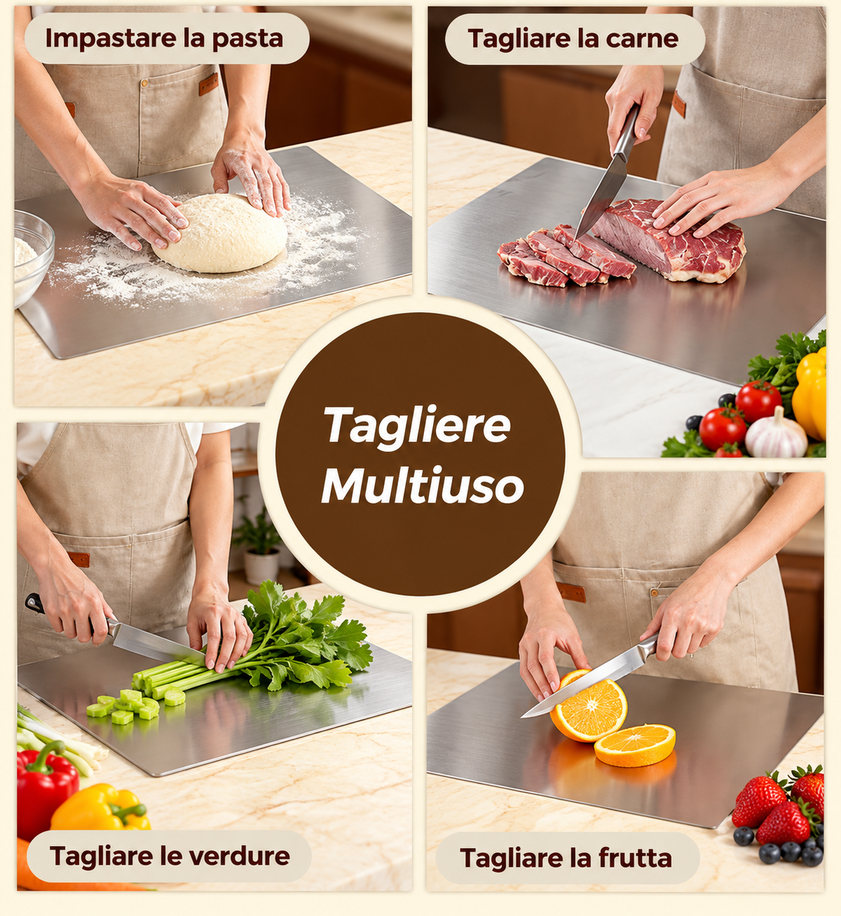 Tagliere da Cucina in Acciaio Inox 304