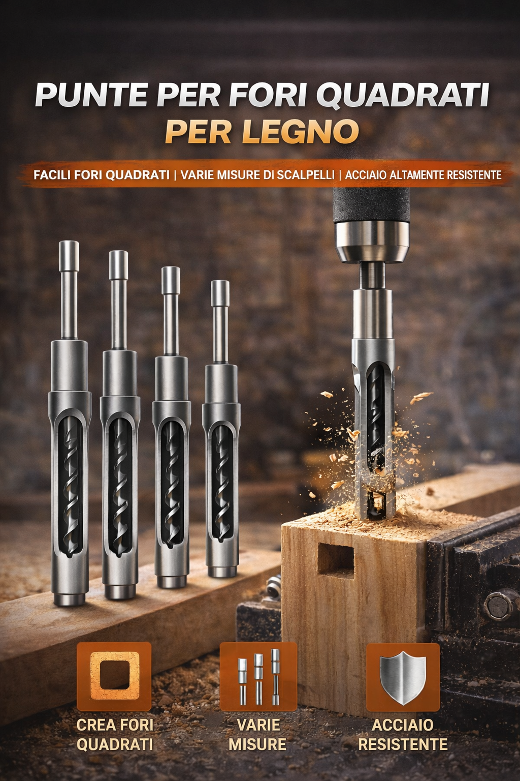 🔥Punta per Fori Quadrati per Legno