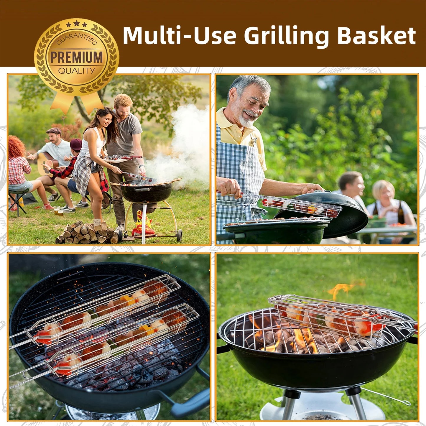 Cestello per Griglia con Manico in Legno