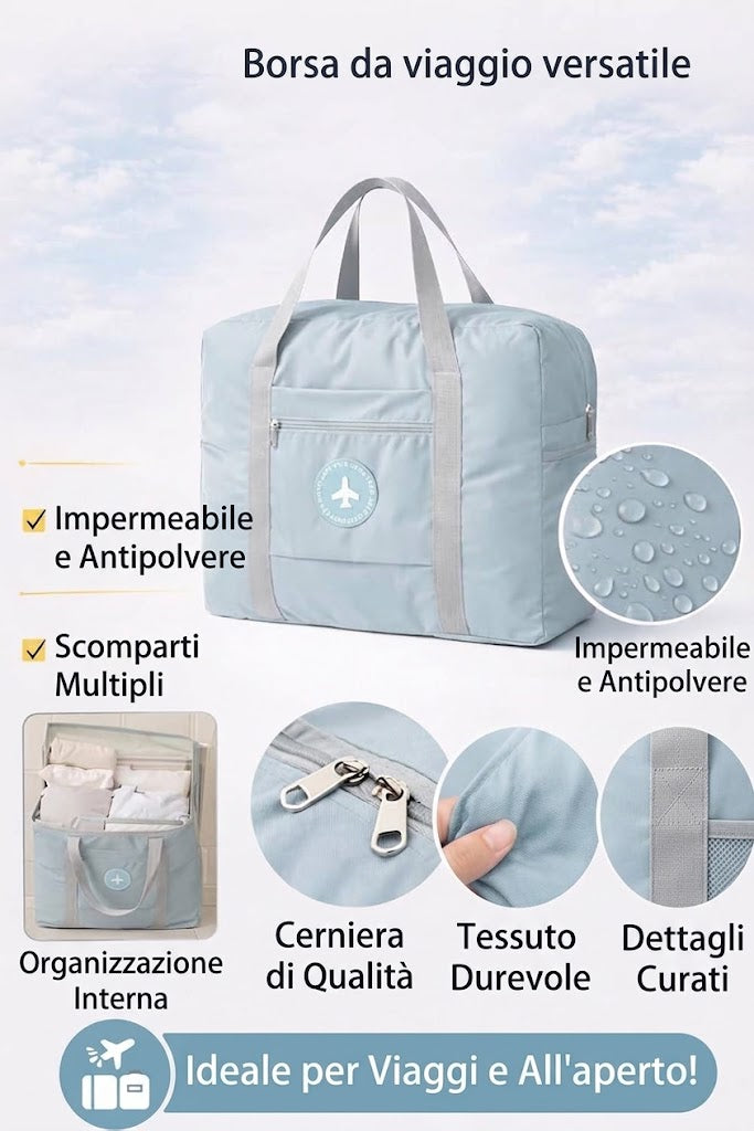 Borsone da Viaggio Pieghevole e Impermeabile con Fascia per Trolley