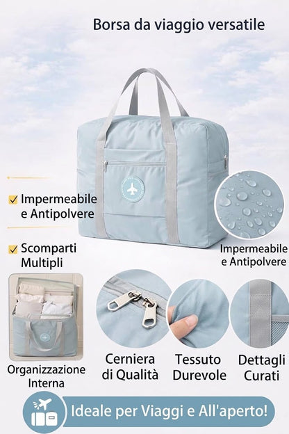 Borsone da Viaggio Pieghevole e Impermeabile con Fascia per Trolley