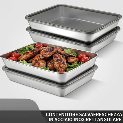 Set da 3 contenitori per alimenti in acciaio inox con coperchio