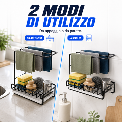 Portaspugna da lavello con porta strofinaccio
