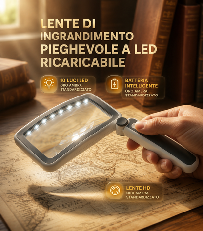 🔍 Lente d’ingrandimento quadrata ricaricabile a LED
