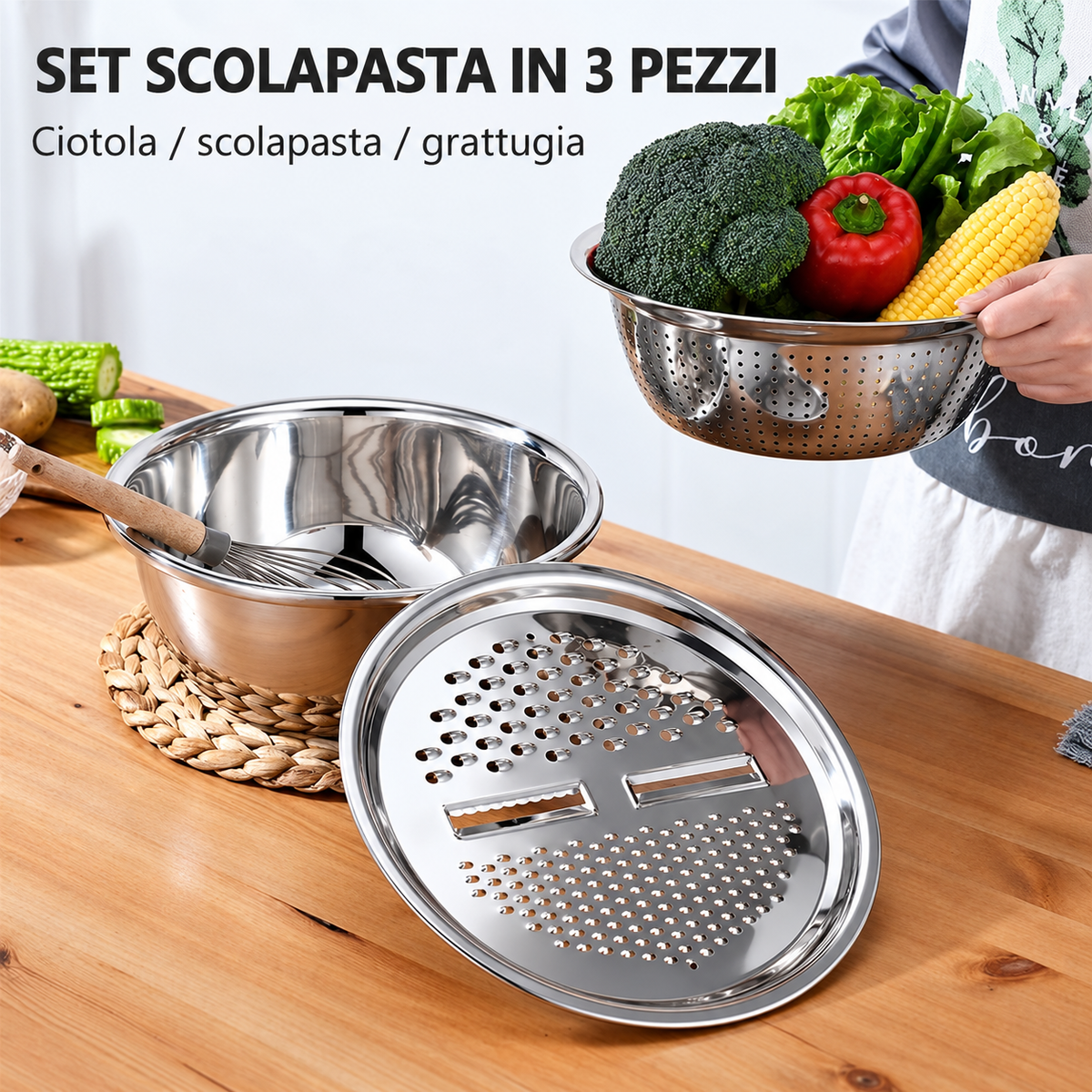 Set Ciotola Multifunzione 3 in 1 in Acciaio Inox 🥣