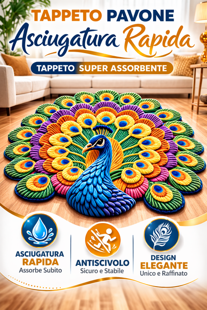 Tappetino 3D Pavone ad Asciugatura Rapida