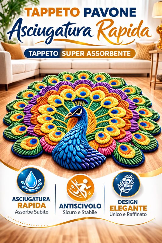 Tappetino 3D Pavone ad Asciugatura Rapida