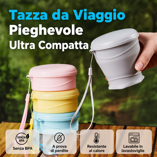 Tazza da viaggio pieghevole in silicone con coperchio