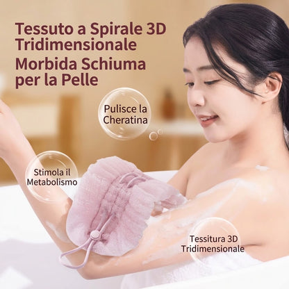 Set da bagno esfoliante: guanto da bagno, spugna e fascia esfoliante per la schiena.