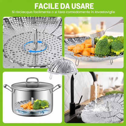 Cestello Vaporiera Pieghevole in Acciaio Inox 🥦