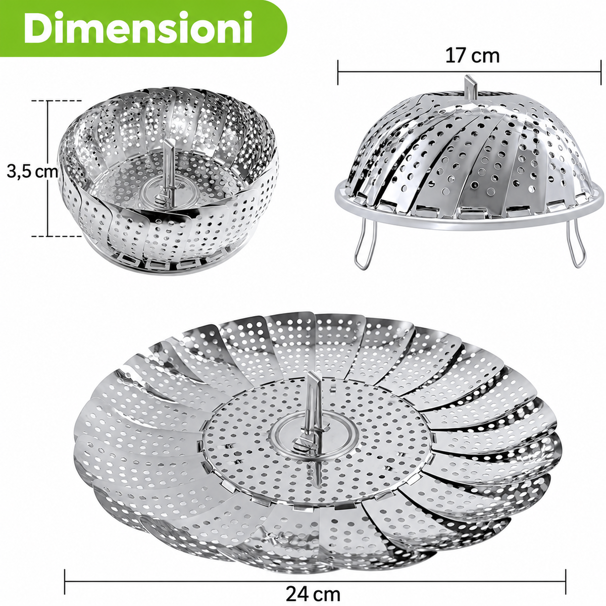 Cestello Vaporiera Pieghevole in Acciaio Inox 🥦
